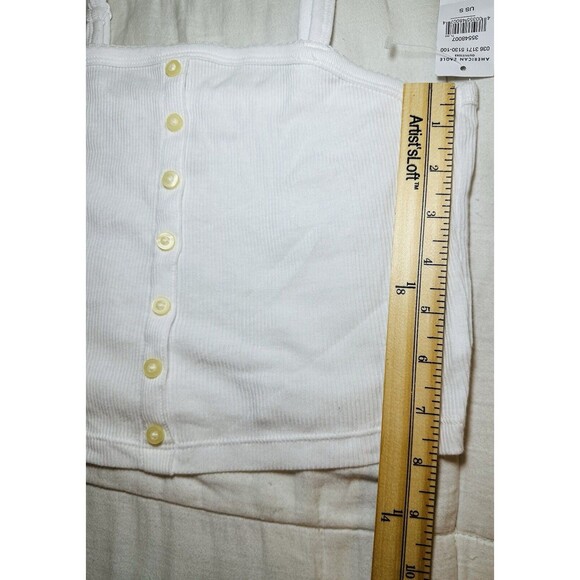 AMERICAN EAGLE White Ribbed Crop Fitted Button Thin Tank Top SIZE SMALL NWT - Picture 11 of 11